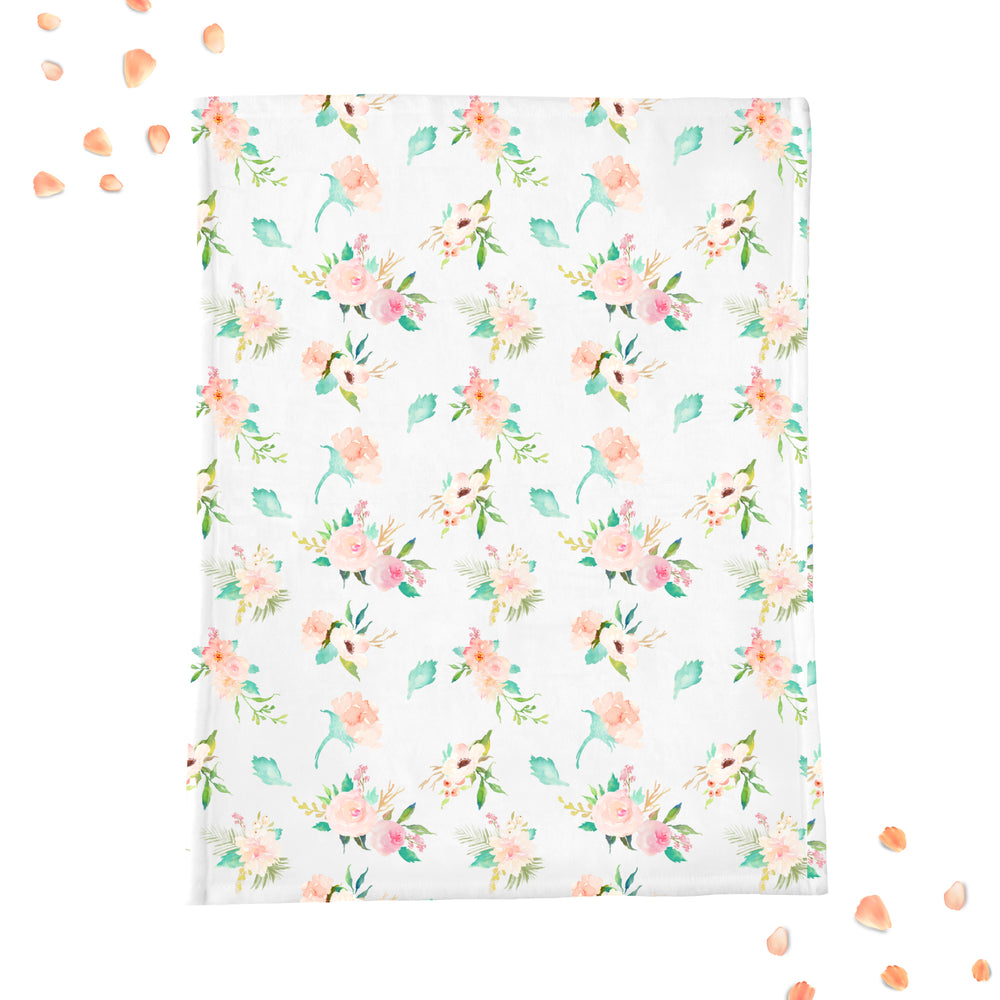 Floral Whimsy Mint & Blush Minky Blanket